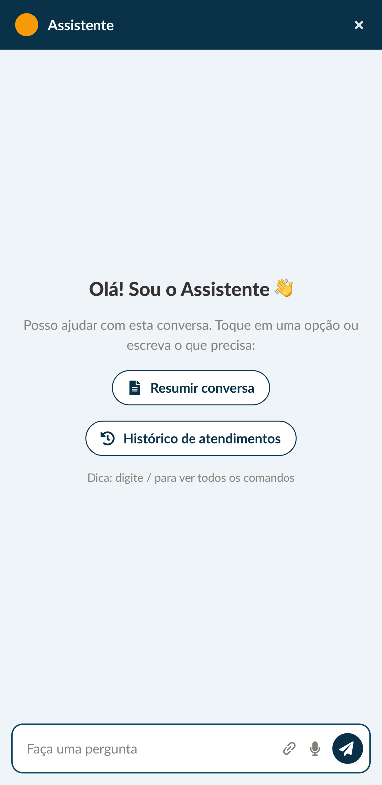 Tela inicial do assistente, com as ações sugeridas